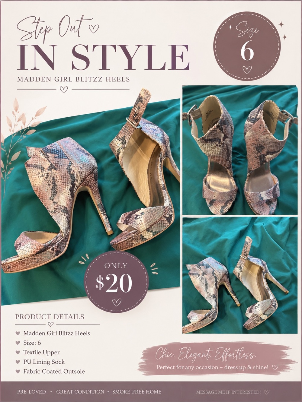 Madden Girl Pink Snake-Print Open-Toe Ankle Strap Heels